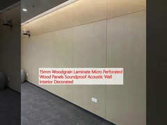 15mm Woodgrain Laminate Panel Kayu Mikro Perforated Soundproof Acoustic Dinding Interior Dekorasi