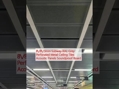 8/8/3mm Subway RAL Grey Perforated Metal Ceiling Tiles Panel Akustik Papan kedap suara