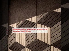 Restoran Langit-langit Kayu Wol Panel Akustik Tiles kedap suara 38mm
