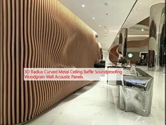 3D Radius Curved Metal Ceiling Baffle Sound Isolation Woodgrain Wall Acoustic Panels