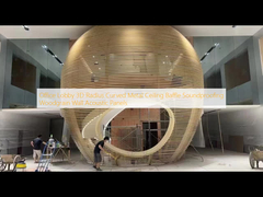 Lobby Kantor 3D Radius Curved Metal Ceiling Baffle Sound Isolation Woodgrain Wall Acoustic Panels