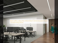 Baffle Hitam Lantai Langit-langit Kayu Wol Semen Panel Akustik Papan Isolasi Suara