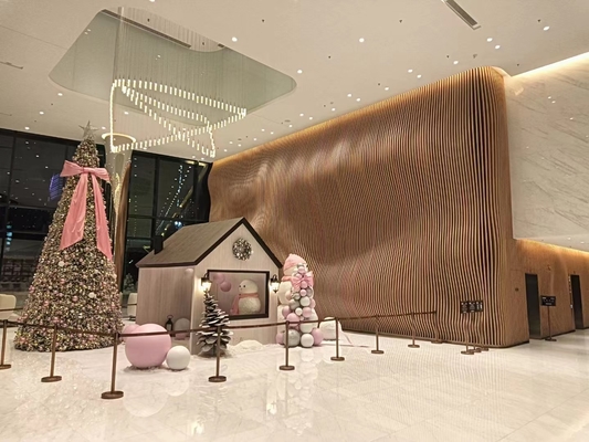 3D Radius Curved Metal Ceiling Baffle Soundproofing Woodgrain Wall Acoustic Panels