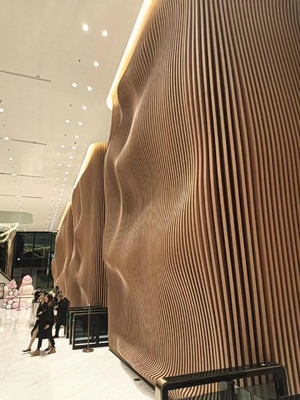 3D Radius Curved Metal Ceiling Baffle Soundproofing Woodgrain Wall Acoustic Panels