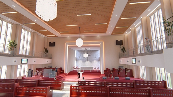 28/4mm Melamine Oak Church Celing Tiles Linear Grooved Acoustic Wall Panels Sound Absorption Board