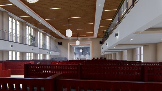 28/4mm Melamine Oak Church Celing Tiles Linear Grooved Acoustic Wall Panels Sound Absorption Board