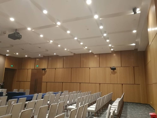 Lecture Hall Linear Veneer Wooden Wall Panels Grooved Acoustic Sound Absorption Board