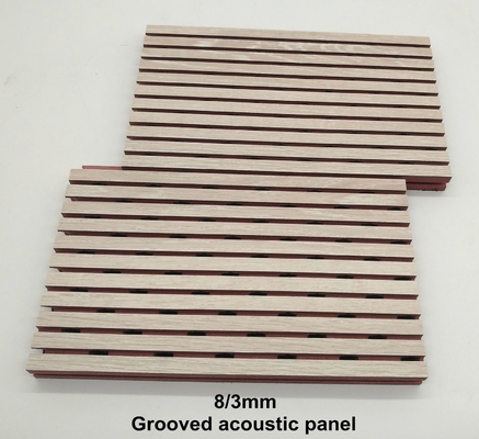 Lecture Hall Linear Veneer Wooden Wall Panels Grooved Acoustic Sound Absorption Board