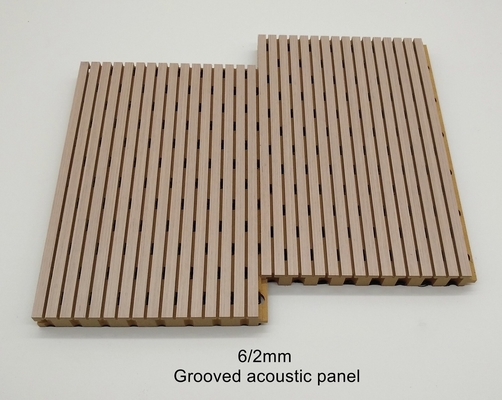 Lecture Hall Linear Veneer Wooden Wall Panels Grooved Acoustic Sound Absorption Board