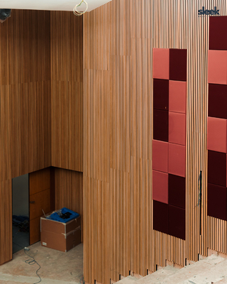 Auditorium Slat Wooden Grooved Acoustic Panels Sound Absorption Building Material