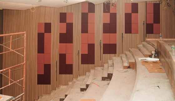 Auditorium Slat Wooden Grooved Acoustic Panels Sound Absorption Building Material