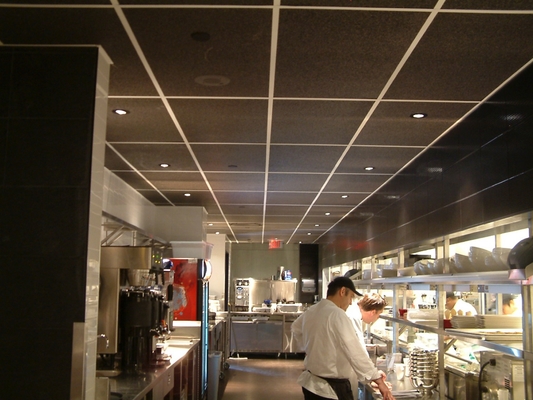 Resturant Ceiling Tile RAL Grey Wood Wool Cement Acoustic Baffles Soundproofing Board