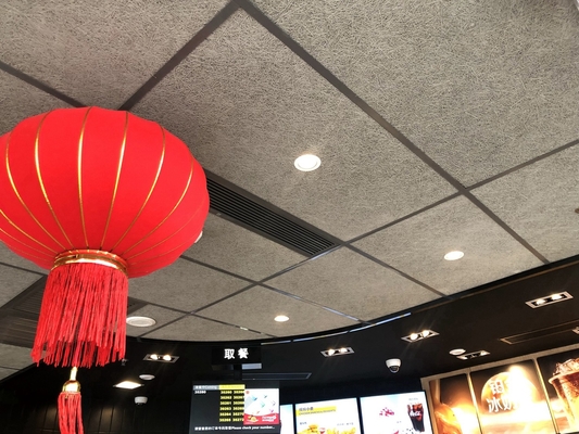 Resturant Ceiling Tile RAL Grey Wood Wool Cement Acoustic Baffles Soundproofing Board