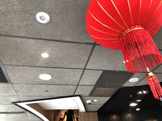 Resturant Ceiling Tile RAL Grey Wood Wool Cement Acoustic Baffles Soundproofing Board