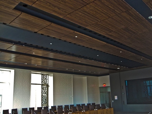 Walnut Veneer Finish Linear Grooved Acoustic Wall Panels Sound Absorption Isolation Board