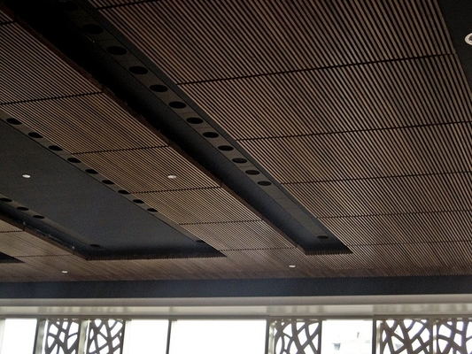 Walnut Veneer Finish Linear Grooved Acoustic Wall Panels Sound Absorption Isolation Board
