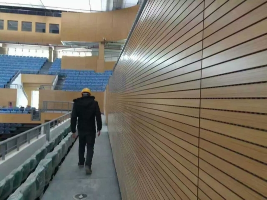 28/4mm Gym Veneer Linear Grooved Acoustic Wall Panels Sound Absorption Isolation Board
