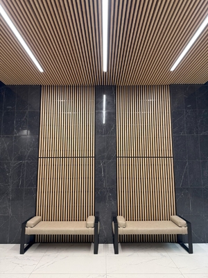 Seamless Ceiling Tile High Absorption Timber Grooved Acoustic Panels Soundproofing Board
