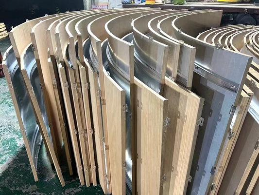 Non-combustible R400 Radium Curved Metal Woodgrain Powder Coating Perforated Panels Soundproof Board RAL