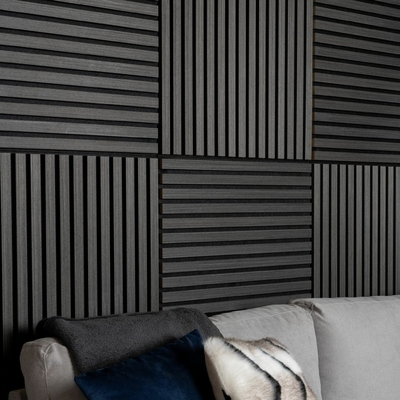 Black Color Timber Decorative Wall Panels Akupanel Felt Acoustic Soundproofing Board