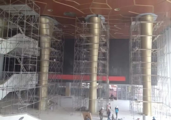 conference hall entrance lobby column bronze gold powder coating aluminum circle board