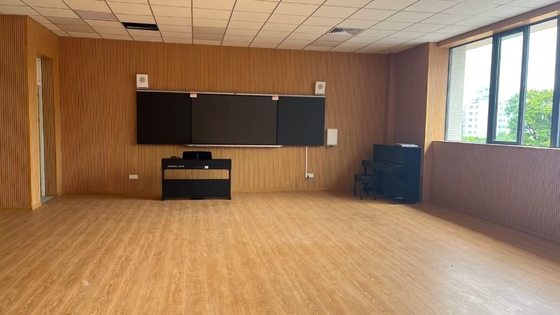 Classroom Sound Absorbing Veneer Woodgrain Grooved Acoustic Panel Interior Board