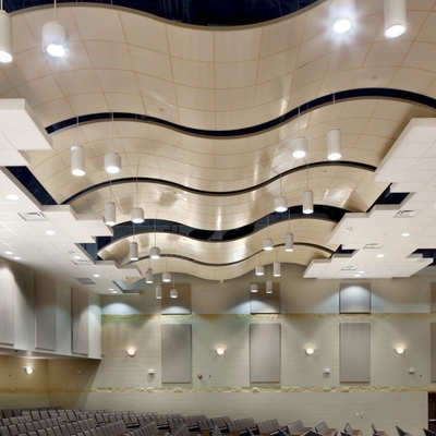 3D curved nhôm vi lỗ kim loại trần âm thanh hấp thụ tấm gạch